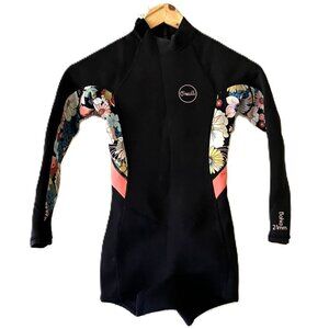 O'Neill Girls Bahia 2:1mm Long Sleeve Spring Wetsuit | Black & Floral | Size 10